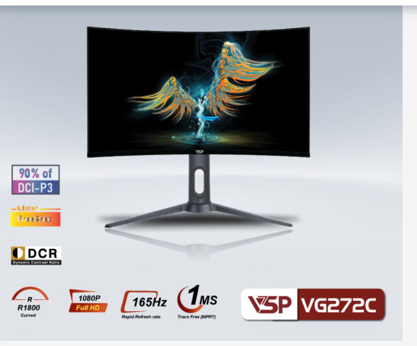 Màn hình Gaming VSP VX272C  27 inch, Full HD, VA, 165Hz, 1ms, cong